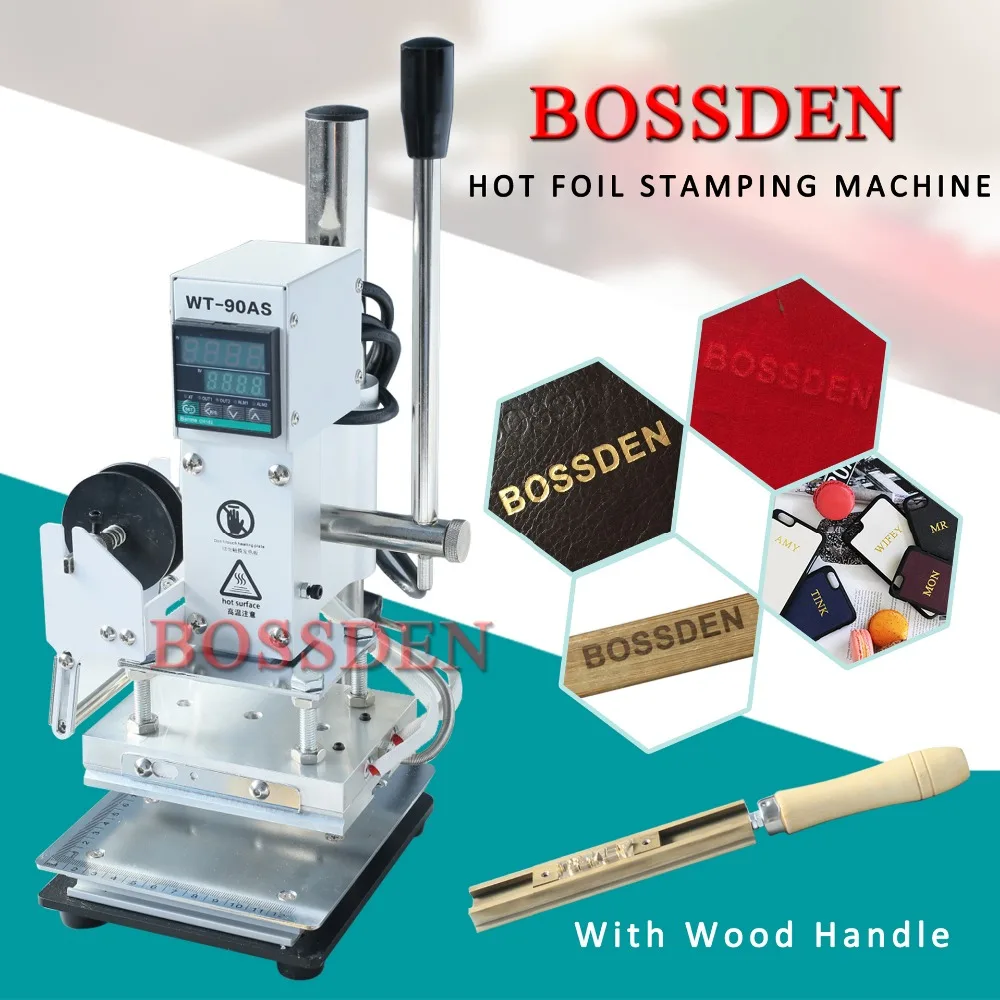 110V Desktop Hot Foil Stamping Machine 10x13cm with Handheld Brass T-Slot for PVC Wood PU Leather Logo Embossing Bronzing