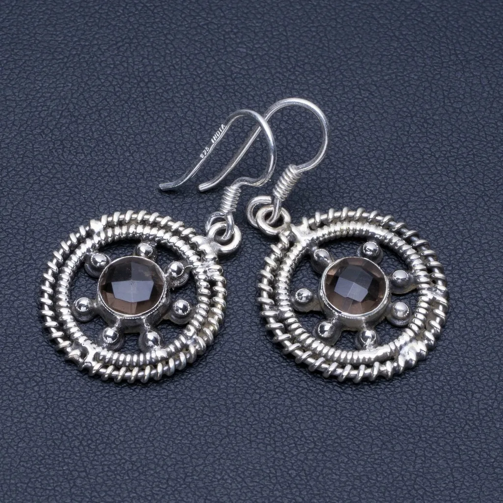 

Natural Smoky Quartz 925 Sterling Silver Earrings 1 1/4" Q1816