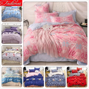 

Pink Grey AB Side Duvet Cover 3/4 pcs Bedding Set Adult Kids Child Soft Cotton Bed Linen Single Queen Double King Size Comforter