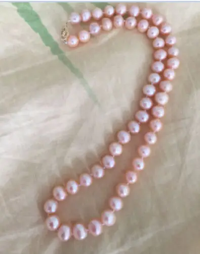 

Free Shipping >>>>> genuine 9-10mm natural round south sea gold pink pearl necklace 18 inch 14k