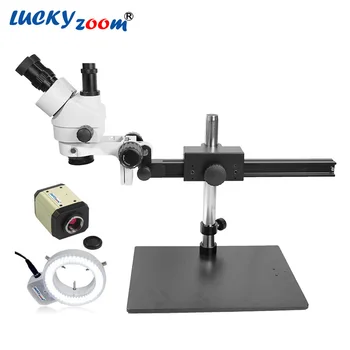 

Lucky Zoom Brand 7X-45X Flexible Stand Microscope Trinocular 2MP VGA AV USB Microscope Camera 144Pcs Led Ring Light Source