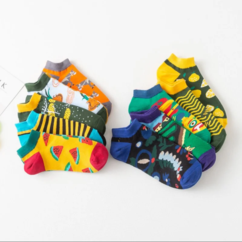 Новинка года; Летние креативные милые носки-башмачки унисекс ярких цветов с вышивкой; модные хлопковые дышащие носки до щиколотки