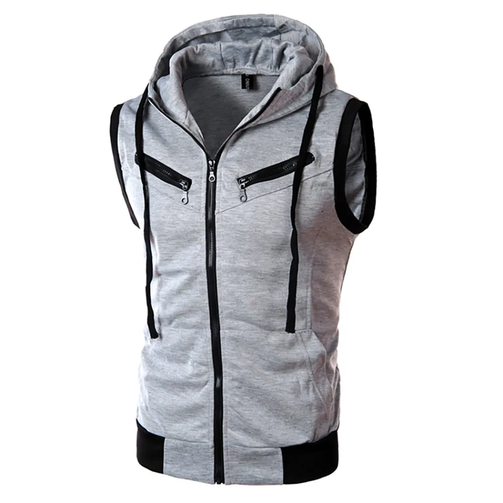 

Large Size 3XL Casual Gray Male Vest Zipper Hooded Vests for Men Slim Hoody Waistcoat for Men Sleeveless Jacket Coat Autumn Vest