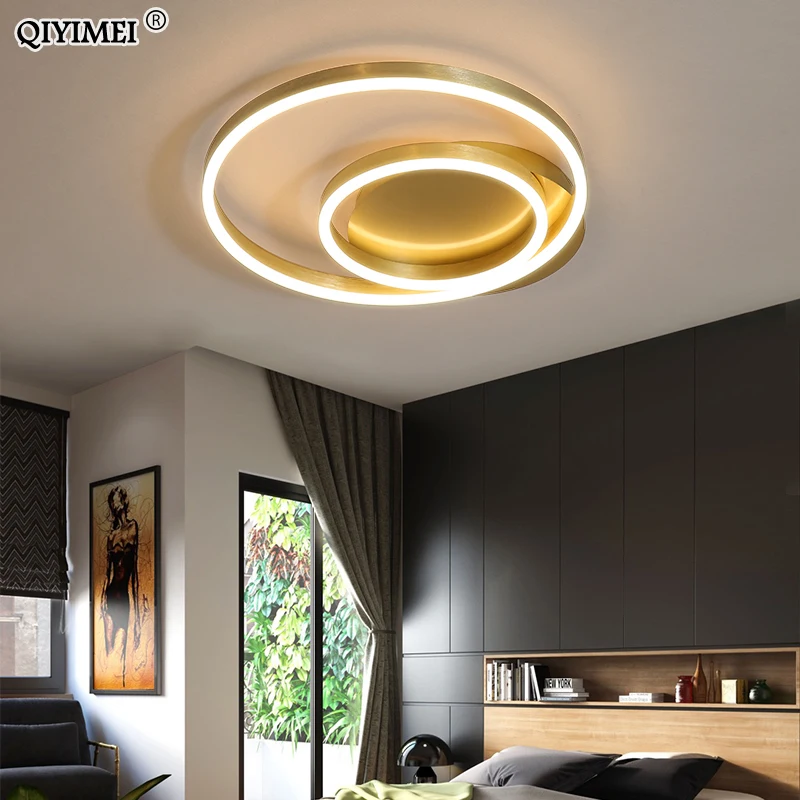 Golden Round Iron Led Ceiling lights For Living Room Bedroom indoor Home Lustre Lighting Fixtures dimmable lamps