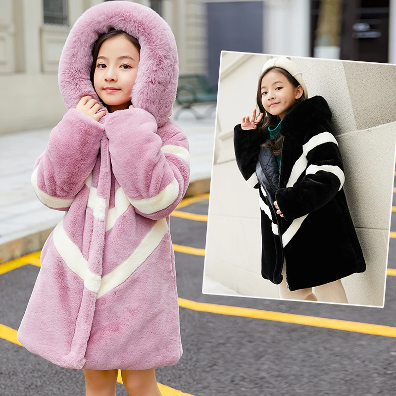 Girl's Winter Imitation big Fur Coat 2018 Girls Thick Fluff Warm Coat