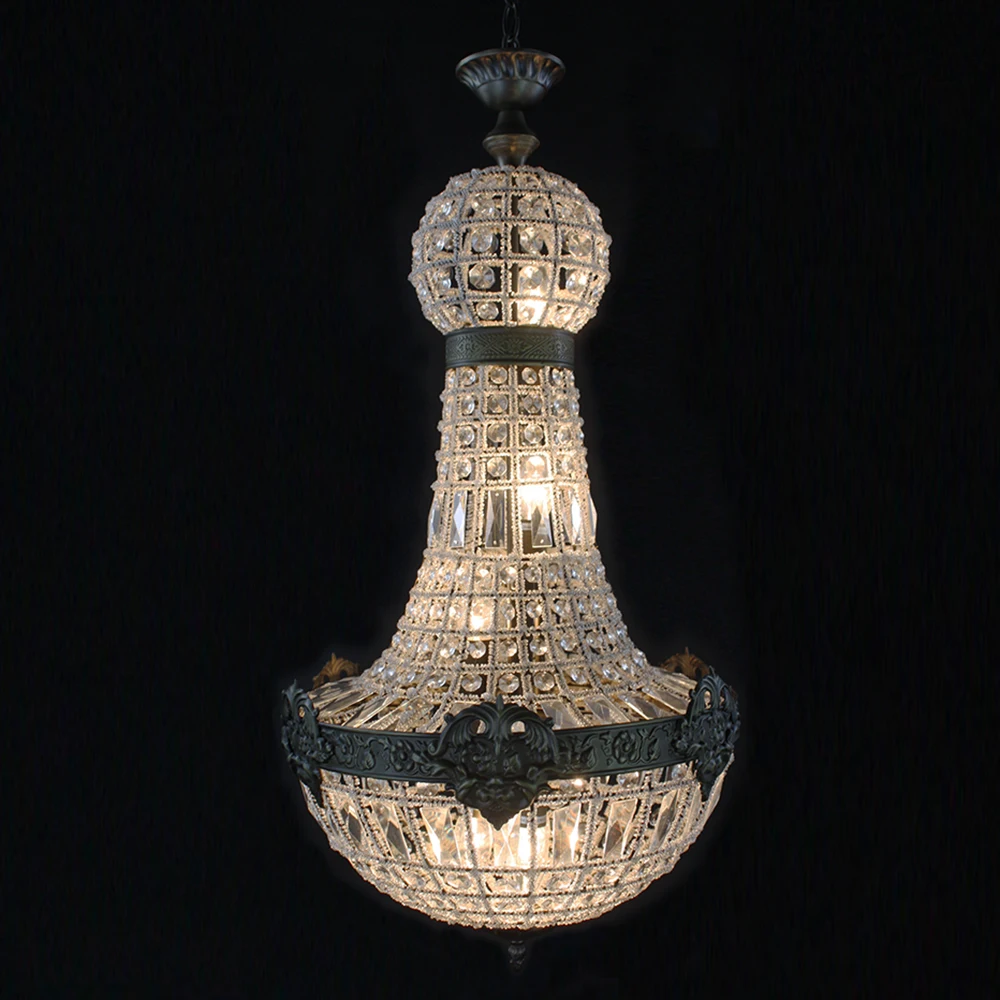 Retro Francês império igreja estilo lustre de cristal lâmpada lustre de LED grande oval do vintage luzes para Hotel sala de estar E14