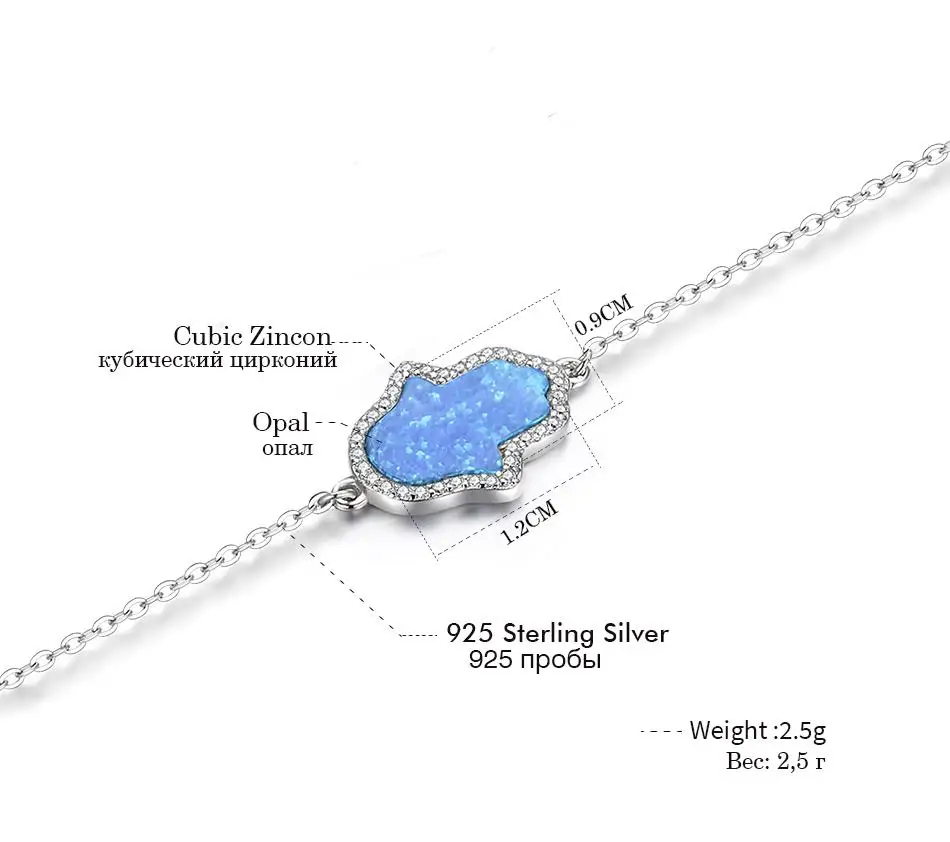 Kaletine, браслет из натуральной 925 пробы, серебряный, синтетический опал, синий, белый, браслеты для женщин, Хамса, рука Фатимы, модные ювелирные изделия