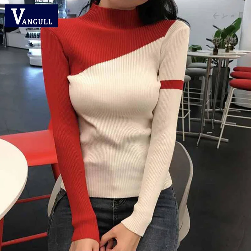 

VANGULL Casual New Women V-neck Knit Sweater 2019 Spring Autumn Bottoming shirt Long Sleeve Loose Pullovers Solid Thin sweater