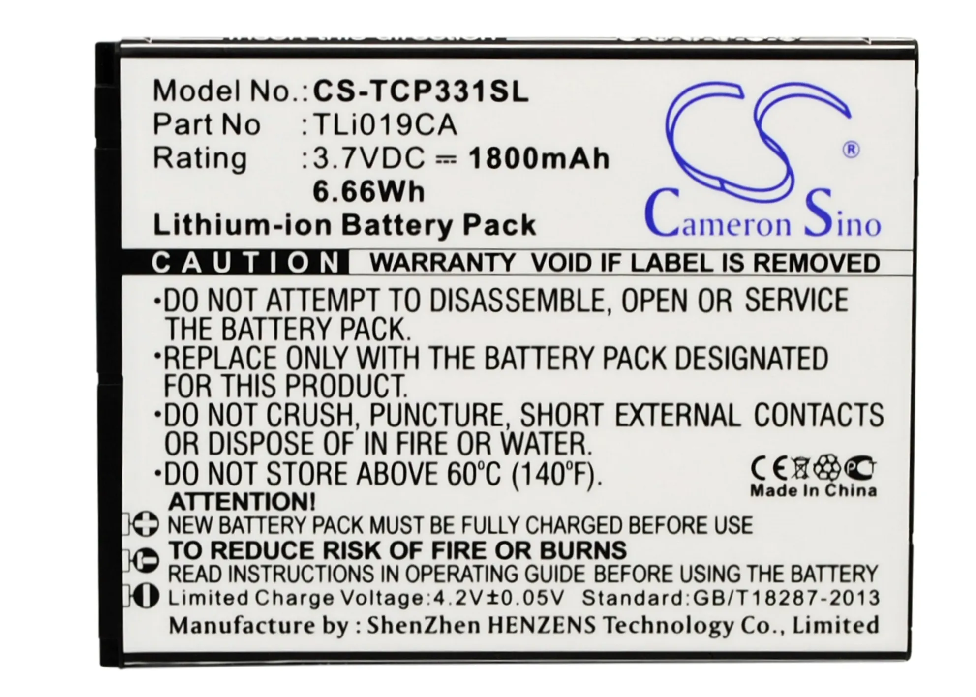 Кэмерон Sino 1800mAh батарея TLi019CA для TCL P331M