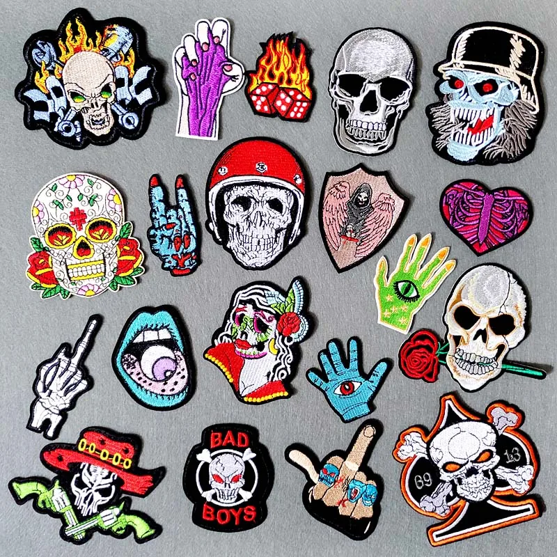 

Hand Heart Skull DIY Cloth Badges Mend Decorate Iron On Sew On Patch Clothes Apparel Sewing Decoration Applique Sew On Patches