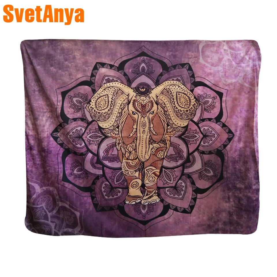 

Purple Floral Lotus Elephant Mandala Soft Polyester India Tapestry Wall Hanging Carpet Table Clothes 148x130cm/148x210cm