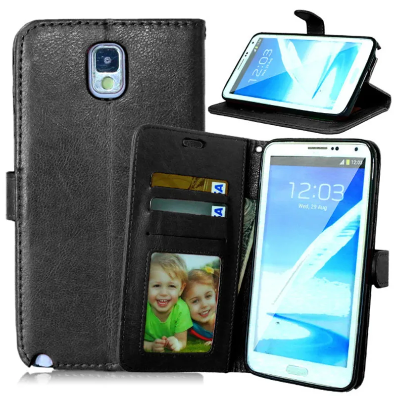 Роскошный черный кожаный чехол книжка для Galaxy Note3 Note4 Note5 брендовый Samsung Note 3/ 4/ 5