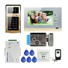 ENVÍO de la NUEVA 7 “pantalla de Grabación de Vídeo Teléfono de Puerta de Intercomunicación Timbre Kit Código RFID Teclado de Metal Al Aire Libre de La Cámara + 8G SD + E-lock
