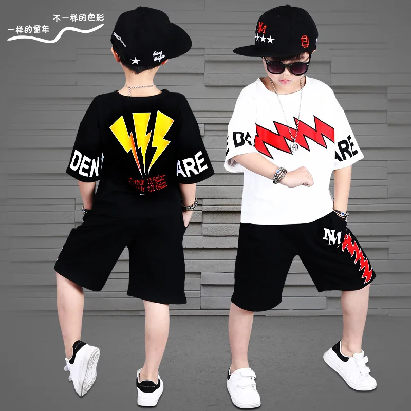 

Kids Clothes 2019 new summer Cotton Short sleeve Children's suit Round neck letter T-shirt+shorts 3-16 years baby boy clothes