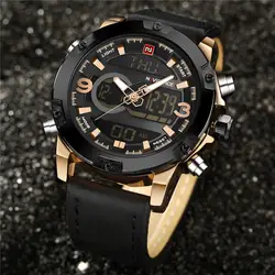Для мужчин s золотые часы Для мужчин часы цифра спортивный топ бренд класса люкс в стиле милитари кожа светодиодный мужской часы кварцевые