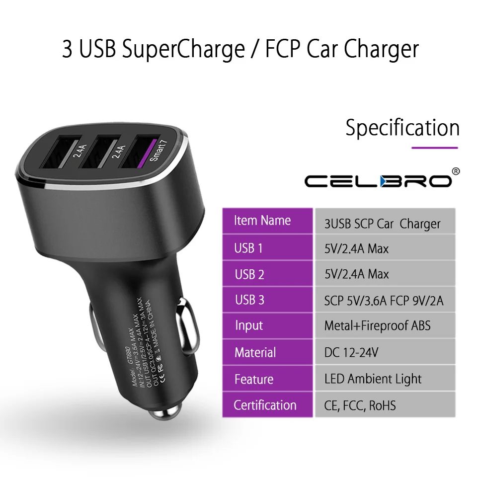 3USB supercharge car charger