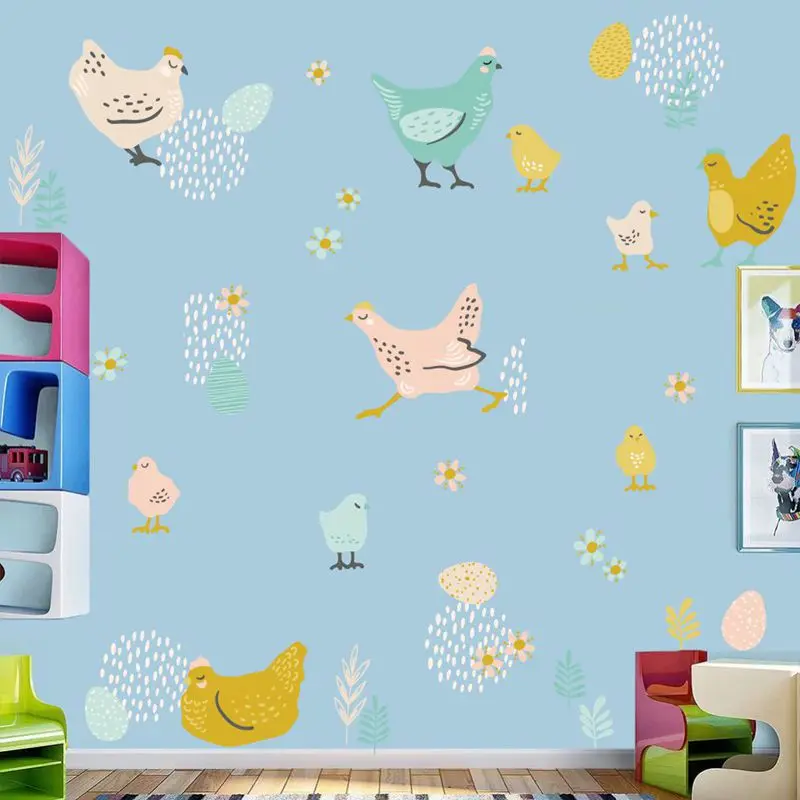 

Pastoral Style Hen Chicken Egg Wall Stickers Cartoon Animal Wall Decals for Kids Rooms Bedroom Living Room Home Decor JH1038
