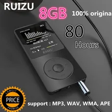 Прямая RuiZu X02 1," на тонкопленочных транзисторах на тонкоплёночных транзисторах Экран Hi-Fi Спорт Музыка Mp3 плеер мини Портативный Mp3 плеер 8 ГБ с Часы с радиоприемником могут играть 80 часов