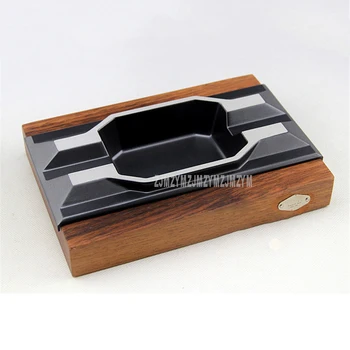 

Creative Design High Quality Square Wood Base Metal Slot Cigar Ashtray Smoking Cigar Holder 2 Rest Luxury Cigar Accessories JF07