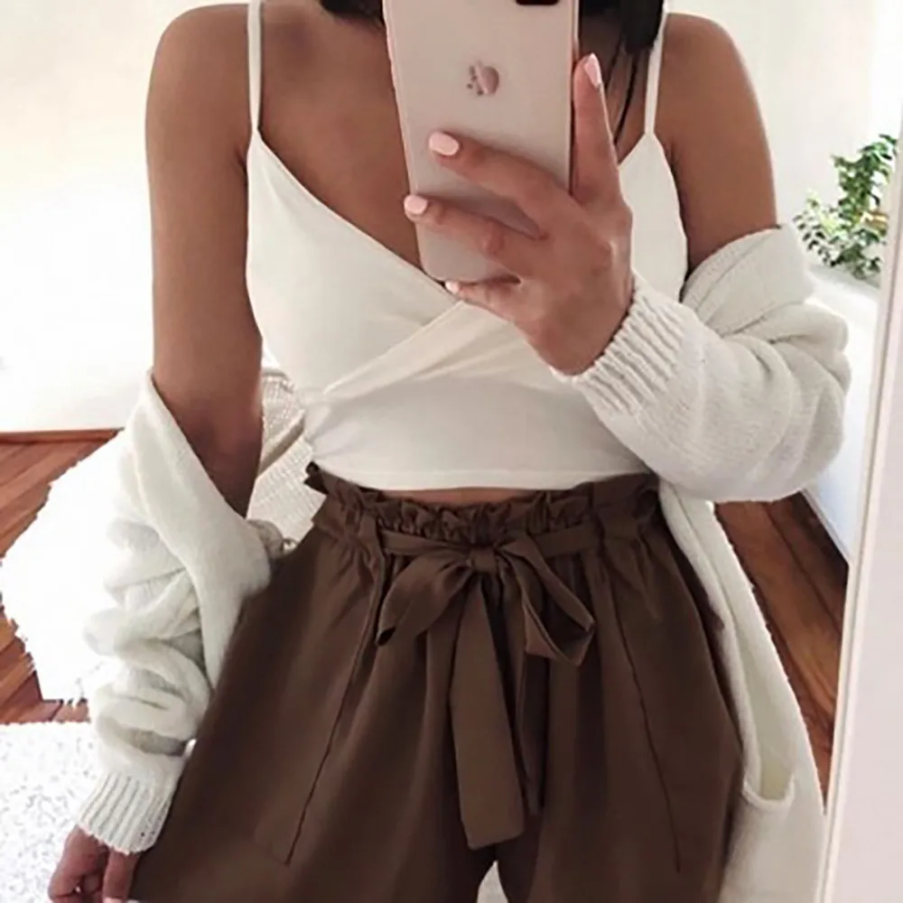 

Womail Women pants Shorts Solid Pocket High Waist Bandage Easy Elastic Casual Short Pants Casual Daily denim color dropship j23