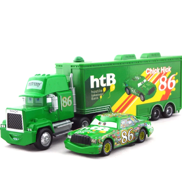 Disney Pixar Cars Toys 2 шт./лот No 86 Mack Truck & Small Car Chick Hicks 1:55 литые под давлением игрушки из