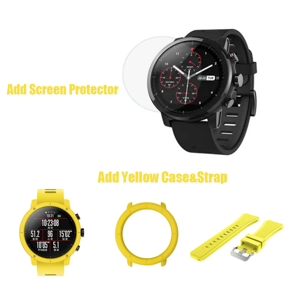 Оригинальные Huami Amazfit Stratos 2 умные часы gps сердечный ритм SmartWatch 5ATM Waterpoof VO2max Триатлон Strava Xiaomi умные часы - Цвет: add Yellow