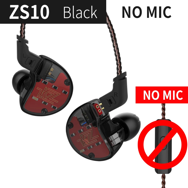 KZ ZS10 ES4 наушники 4BA 1BA с 1DD динамические гибридные наушники-вкладыши спортивные наушники 5 приводных устройств гарнитура вкладыши 1BA KZ ES4 - Цвет: ZS10Blacknomic