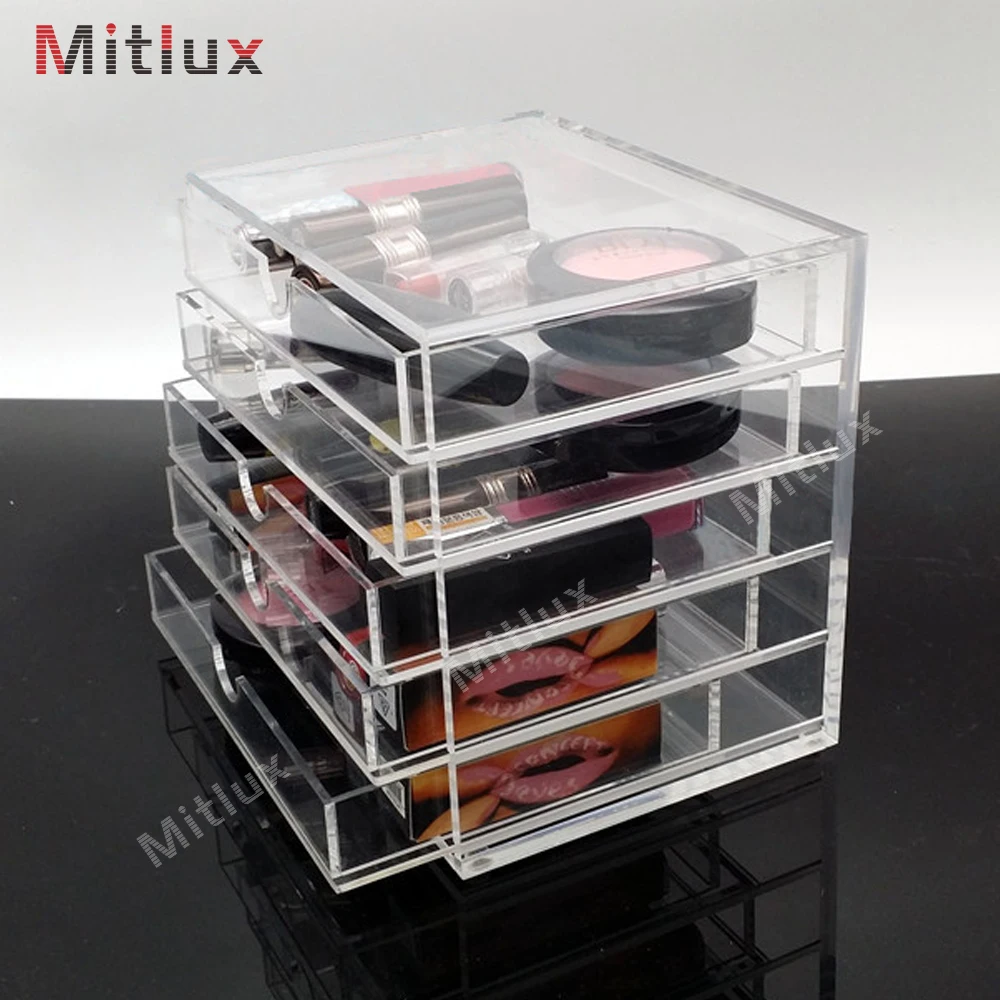 wholesale rectangle 5 lattices Clear Acrylic storage box or makeup