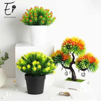 

Erxiaobao Artificial Plants with Pot Eurya Chinensis Pine Simulation Bonsai Potted Placed Table Balcony Windows Decoration