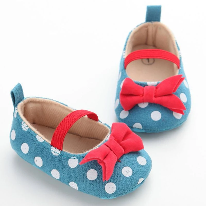 Baby Girls Polka Dot Chiffon Bowknot Princess Dress Shoes Mary Jane Slip-on Crib Shoes