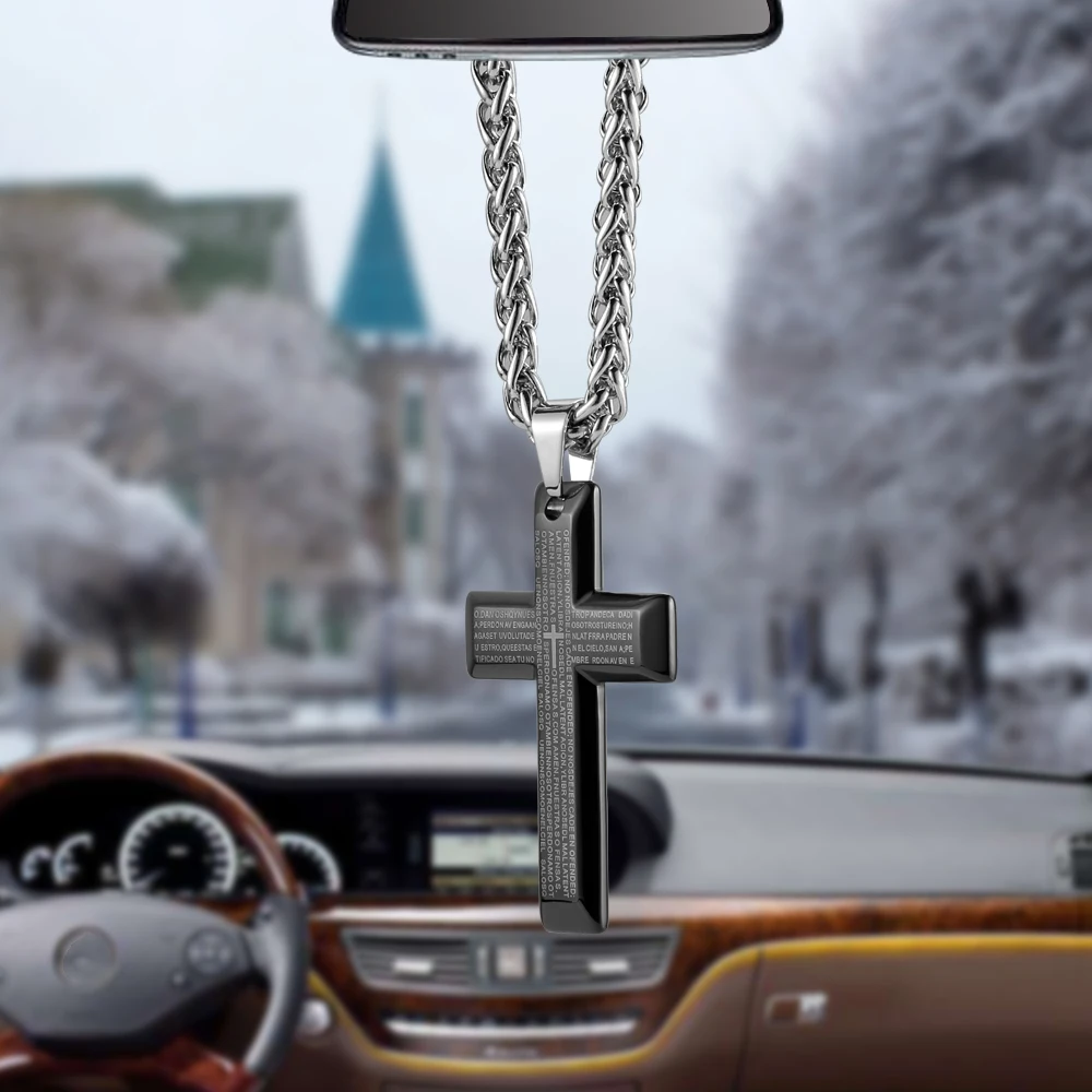Автомобильный кулон, уникальный Титановый стальной Библейский крест, автомобильное внутреннее зеркало заднего вида, Висячие висячие украшения, аксессуары