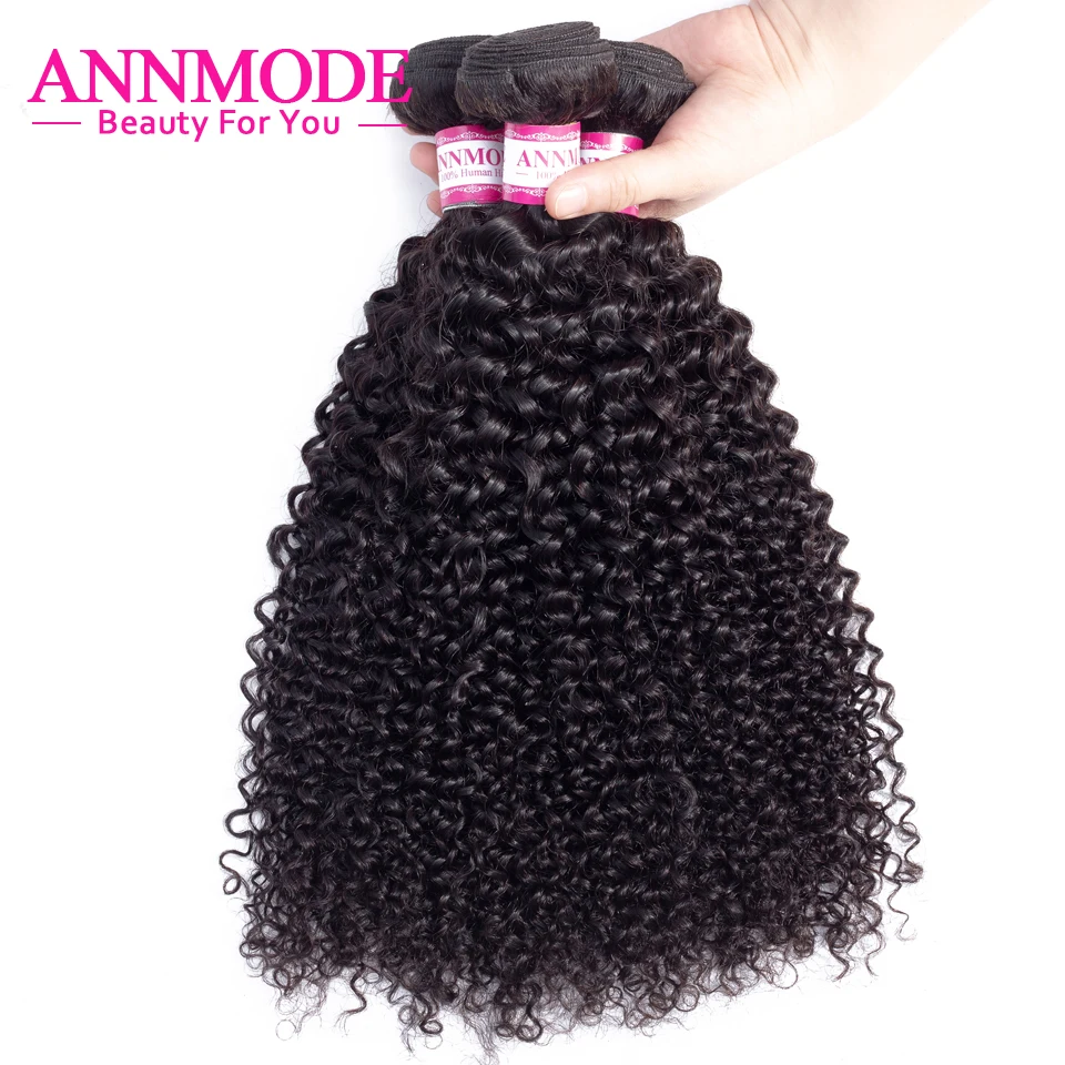  Annmode Afro Kinky Curly Hair 8-28inch 3/4 pc Brazilian Curly Hair Weave Bundles Non-Remy Human Hai
