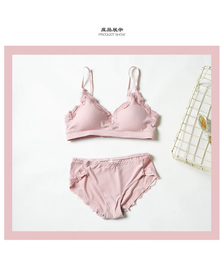 2019 Summer New Bra Set Sexy Lace Splice Women Underwear Pink Young Girl Comfortable Intimates For Small Chest Cute Bra Sets bra and knicker sets cheap