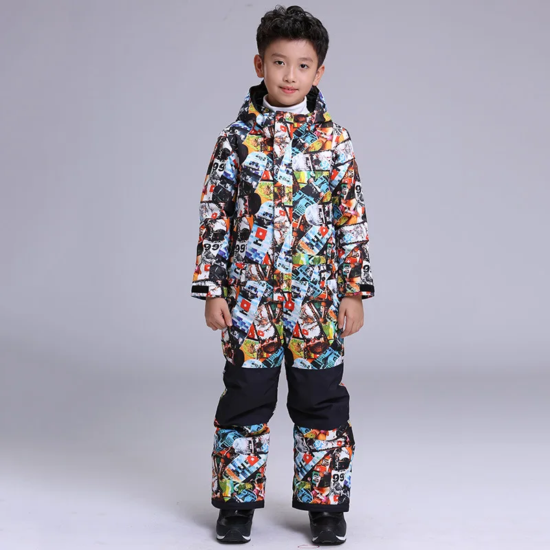 GSOU SNOW Children's Ski Suit Ski Clothing Thick Warm Waterproof Windproof One Piece Ski Wear For Boys Size XS-L