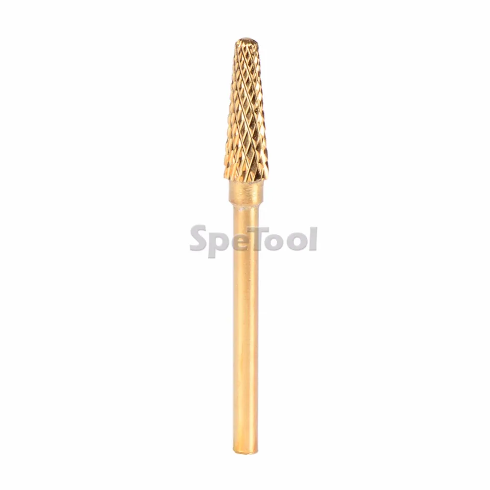 

SpeTool Gold Plated Tungsten Carbide Nail Drill Bit Safety Shape Medium Grit For Electric Manicure Pedicure Accessories (STG06)