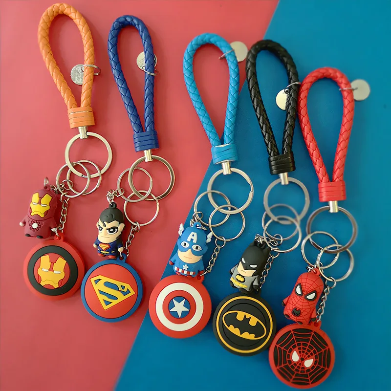

3D Cartoon Figure PVC Marvel Avengers Keychain Cute Superhero Batman Spider Man Key Chain Key Ring Kids Key Holder Trinket Gift