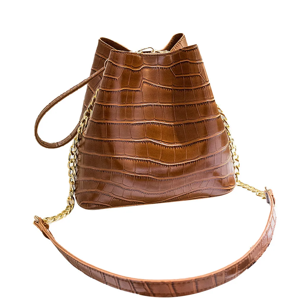 Crocodile Bucket Bag For Women Fashion Small Crossbody Bags Yellow Bags PU Leather Shoulder Bag Handbags and Purses - Цвет: Коричневый
