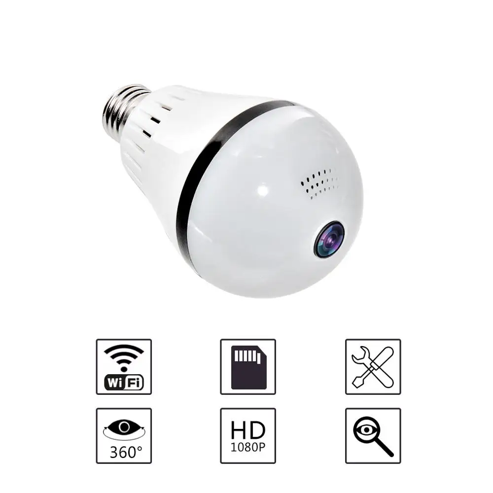 360 градусов 3MP панорамная Wifi Лампа безопасности Двусторонняя аудио Крытая