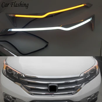 

Car flashing 2pcs Car Headlight LED Eyebrow Daytime Running Light DRL With Yellow Turn Signal Light For Honda CRV 2012 2013 2014