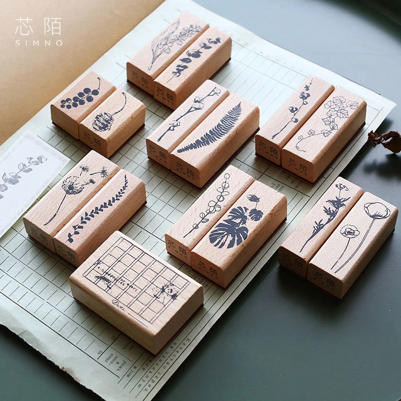 ヴィンテージ植物イラスト印鑑レトロ綿 シダ タンポポ 松ぼっくり木材やゴムシールログスタンプ装飾乳製品ブック 文房具ステッカー Aliexpress
