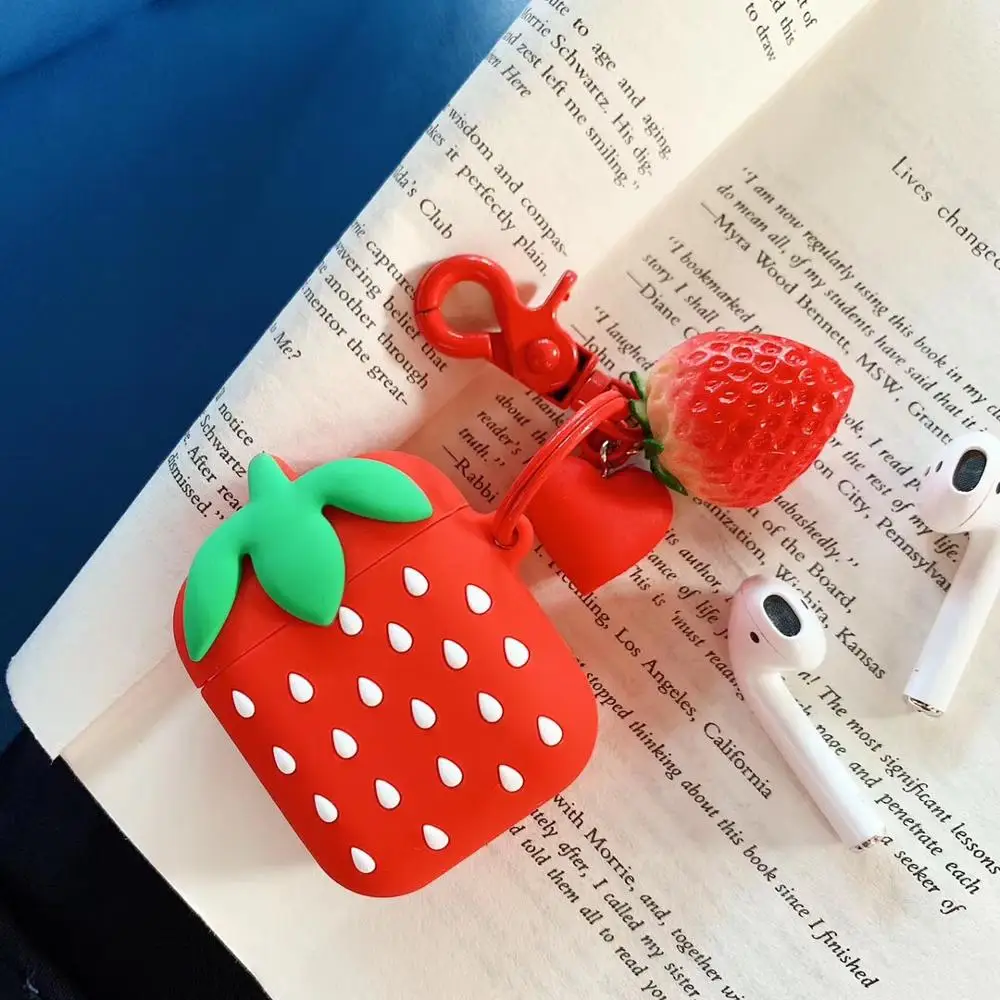 3D strawberry silicone soft case for AirPods APPLE original lovely girl accessories AirPods casing Protect bluetooth Earbuds