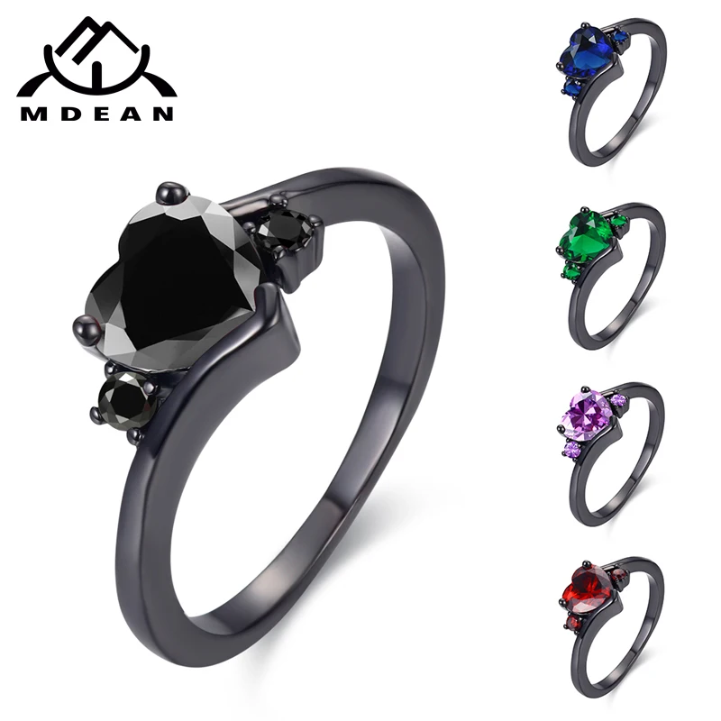 MDEAN Black Gold Color Engagement Rings For Women black AAA Zircon Jewelry Fashion Women Wedding Ring Size 6 7 8 9 10 H519