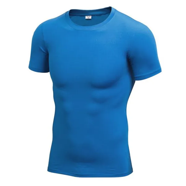 200 p! Мужская Профессиональная впитывающая и быстросохнущая футболка, высокоэластичная компрессионная Облегающая майка с коротким рукавом, спортивная защита, против морщин - Цвет: Синий