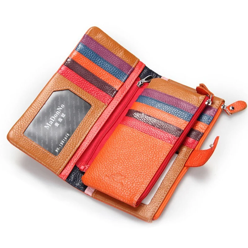 

High-grade Soft Real Cow Leather Wallet Long Women Clutch bag Wallets Lady Genuine Leather Credit Card Holder Coin Purse 2019