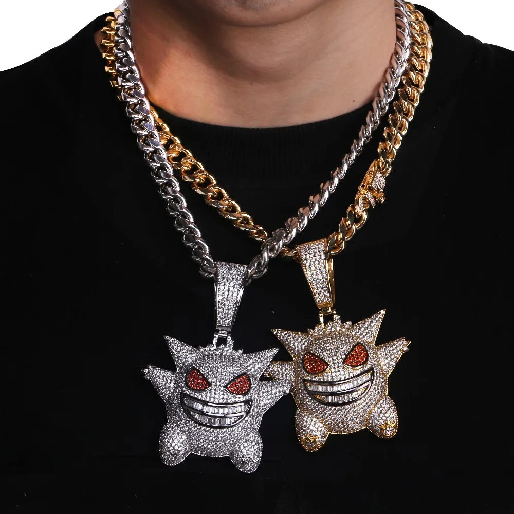 TOPGRILLZ Super Big Iced Out Pendant Necklace Mens With 12mm Cuban Chain  Hip Hop Gold Silver Plated Charms Chain Jewelry
