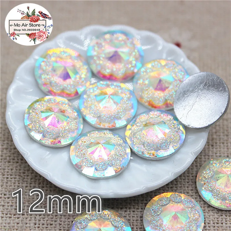 

100pcs shiny AB color flower imitation rhinestones Flat back Cabochon Art Supply Decoration Charm Craft DIY 12mm