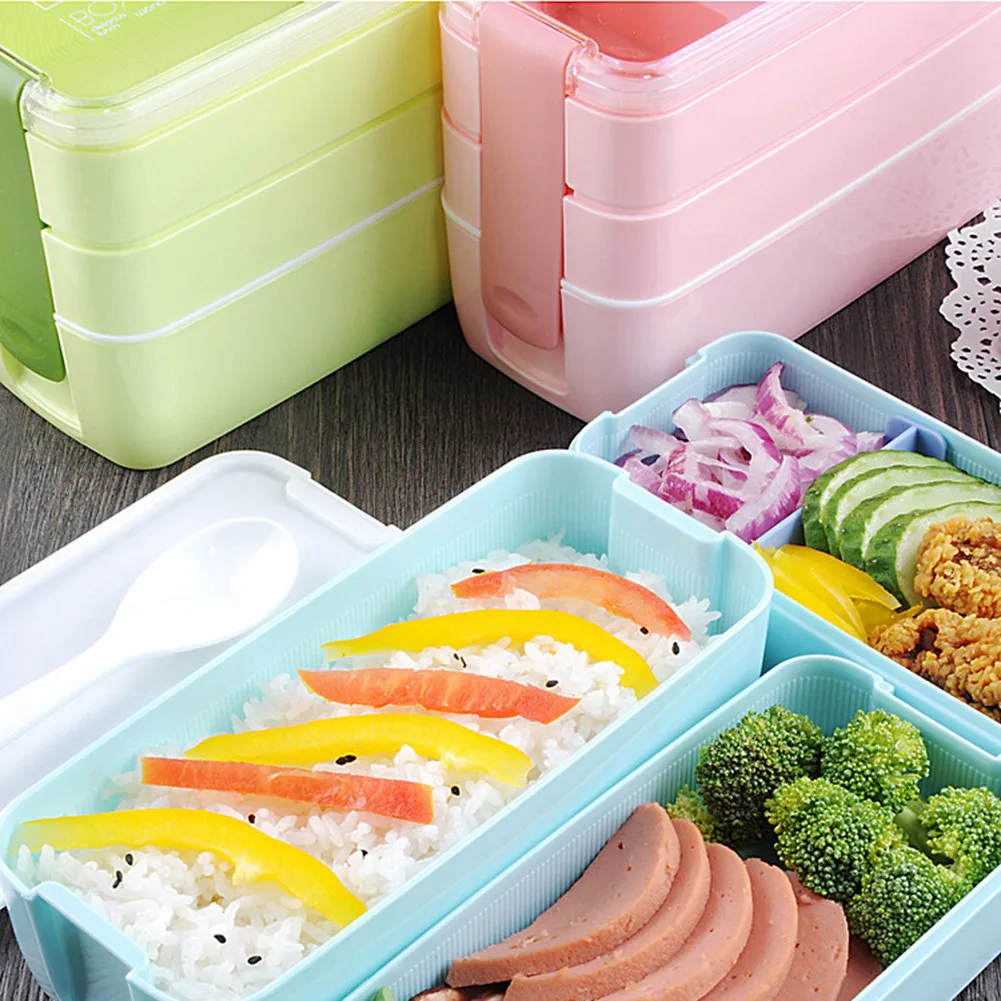 2018 Wholesale Eco friendly Cute 3 Layers Lunch box Plastic Wheat Straw