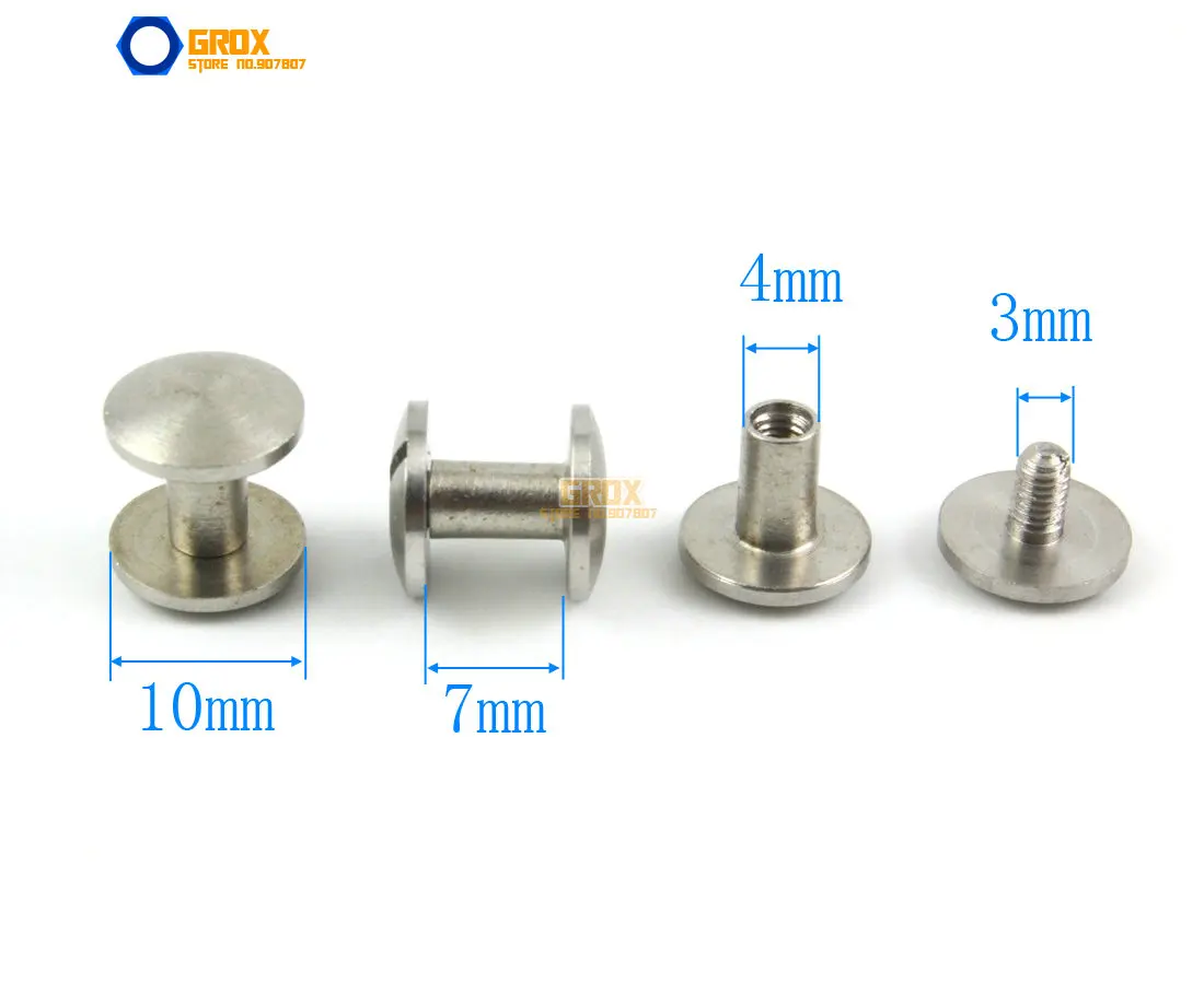 25 компл. 10*7 мм 304 Нержавеющая сталь заклепки Chicago винт для кожаного ремесла Cambered Head