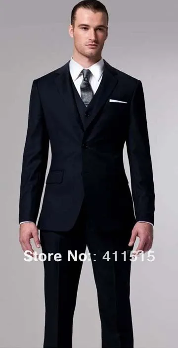 Free shipping/Custom dress/Two buttons Blue Peak Satin Lapel Back Vent Groom wear Tuxedos Groomsmen man Suits /custom men suits top sale custom made two buttons blue groom tuxedos shawl satin lapel best man groomsmen men wedding suits bridegroom suitsweddi