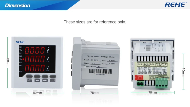 REHE AC RH-3AV73 80*80 мм интеллигентая(ый) цифровой аналоговое напряжение трехфазный Измеритель светодиодный